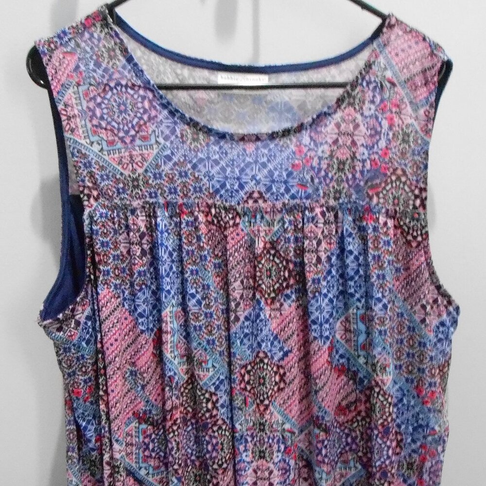 Bobbie Brooks Plus Size Women's Sleeveless Lined Tank Top Geometric Red Blue-2XL